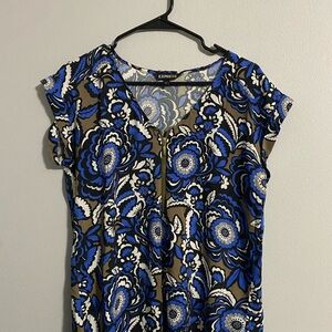 Express Vibrant Blue and Brown Floral Blouse